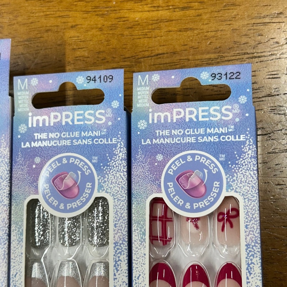 KISS imPRESS Holiday Press On Nails Bundle Christmas Red Silver Joy 3 Packs NEW - Picture 3 of 4